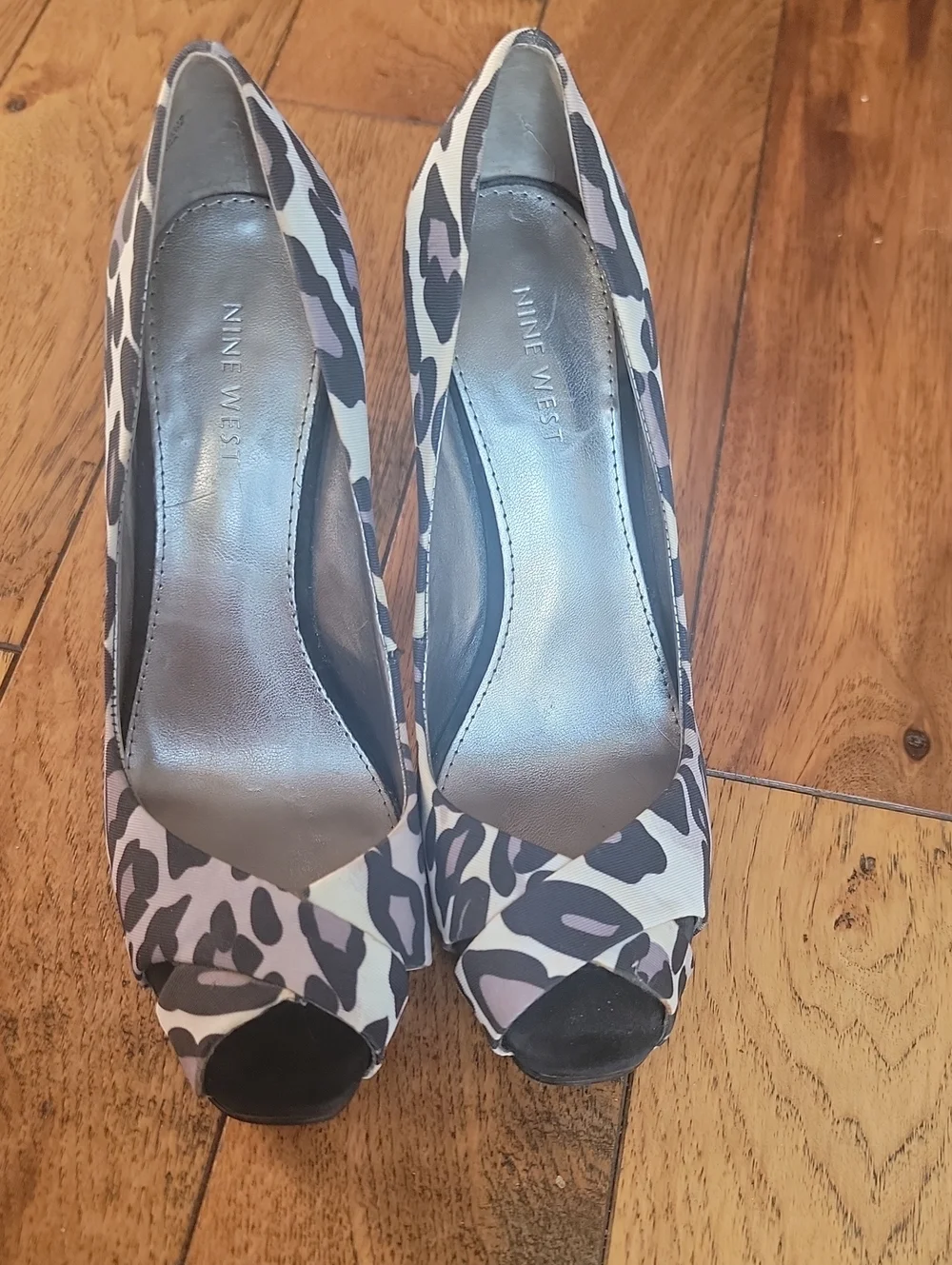 Nine West Pink and Black Leopard Peep-Toe Heels